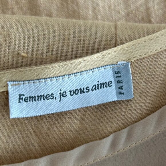 Femmes Je Vous Aime Tan Linen Dress Size Medium / Large - Picture 9 of 11